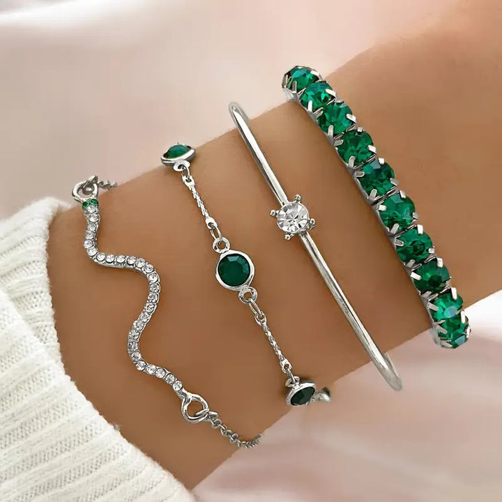 Green Gemstone Bracelet Set