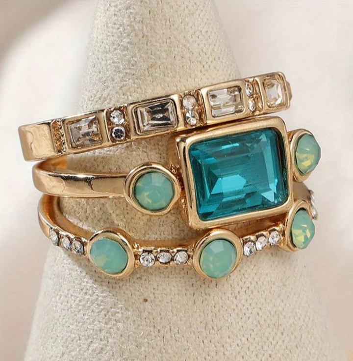 Ocean - Vintage Crystal Ring Set