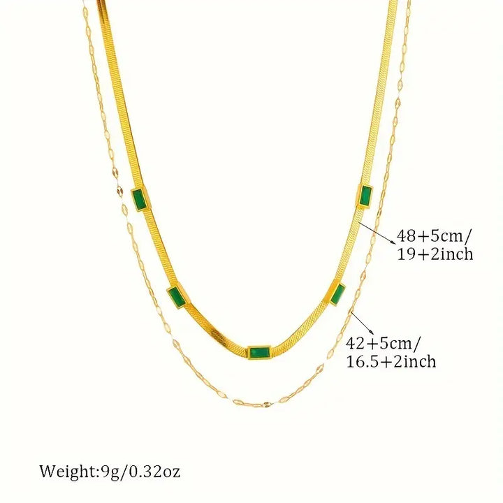 Sorella Gem Double-Layer Retro Gold Necklace