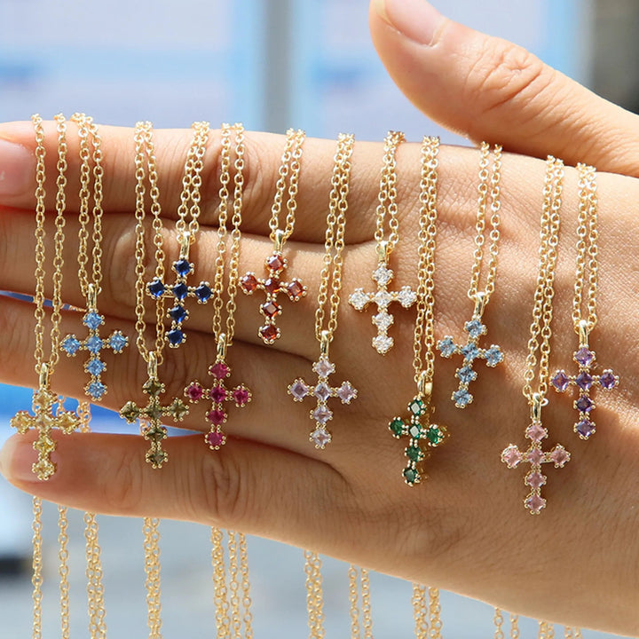 Birthstone Crystal Cross Necklace