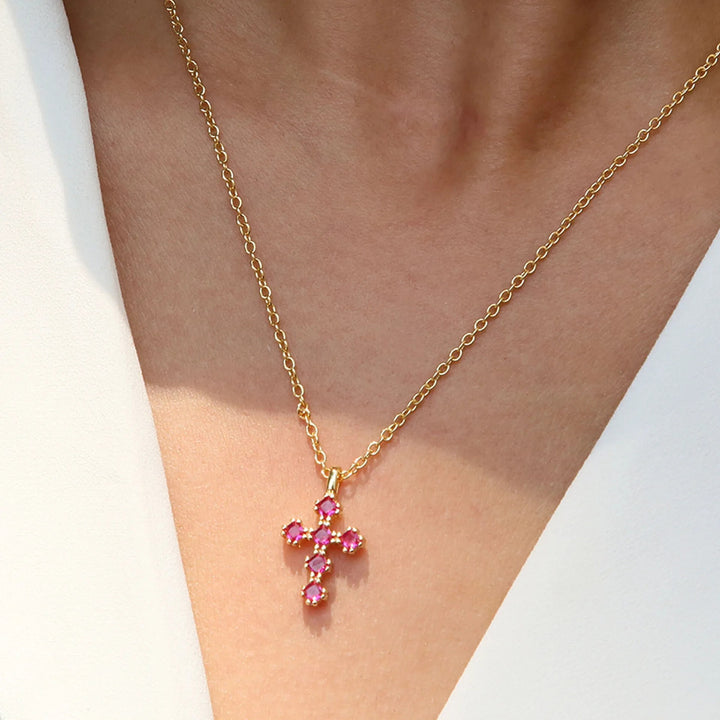 Birthstone Crystal Cross Necklace