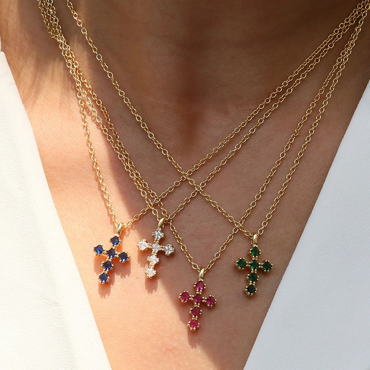 Birthstone Crystal Cross Necklace