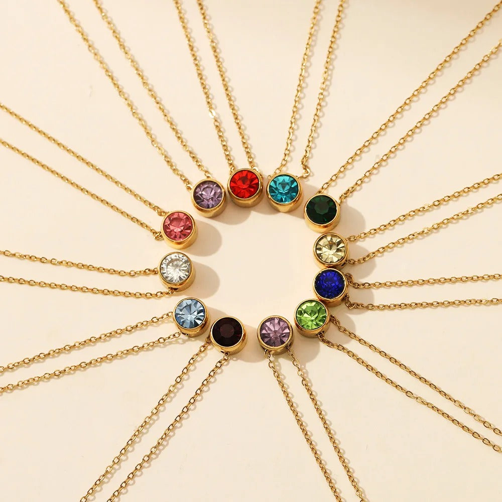 Round Birthstone Charm Necklace