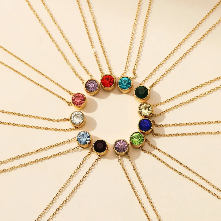 Round Birthstone Charm Necklace