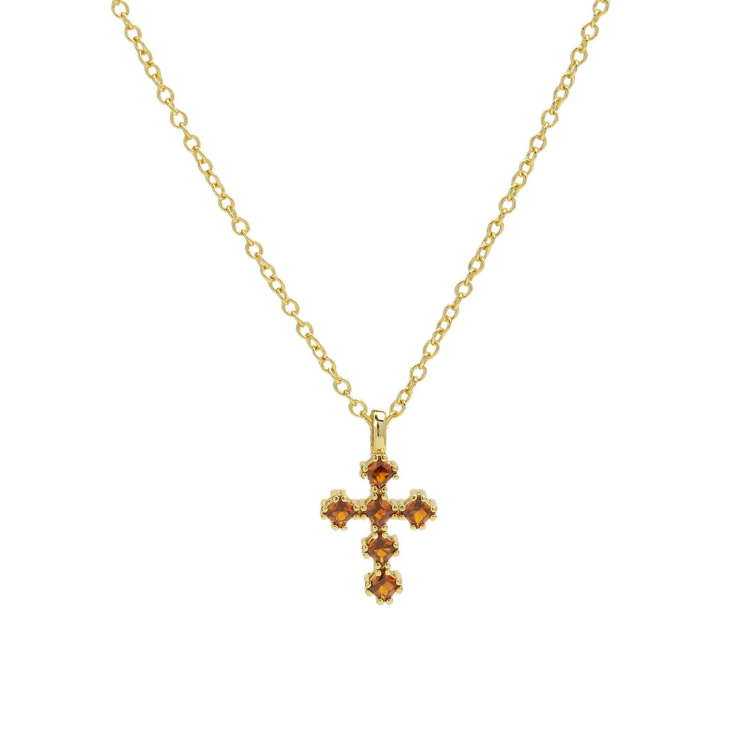 Birthstone Crystal Cross Necklace